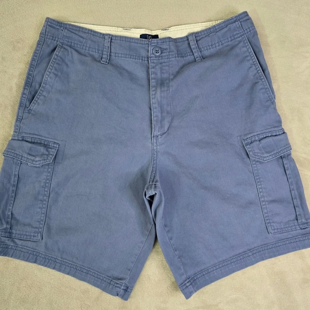 George‎ Mens Size 34 Blue Cargo Shorts Cotton Flat Front Stretch Utility Pockets